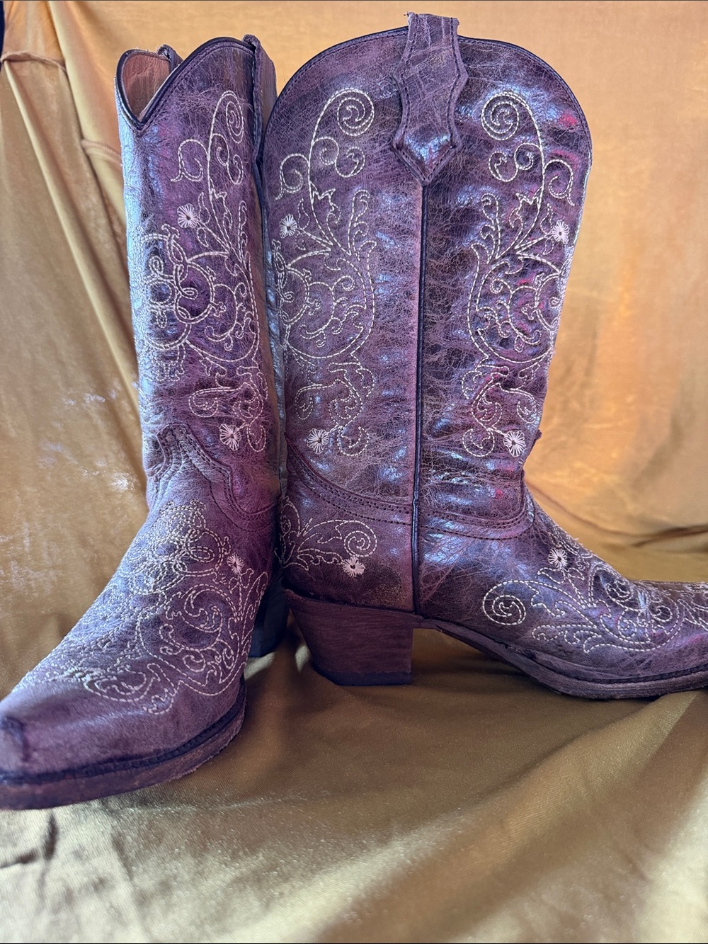 Kids Purple Embroidered Western Boots